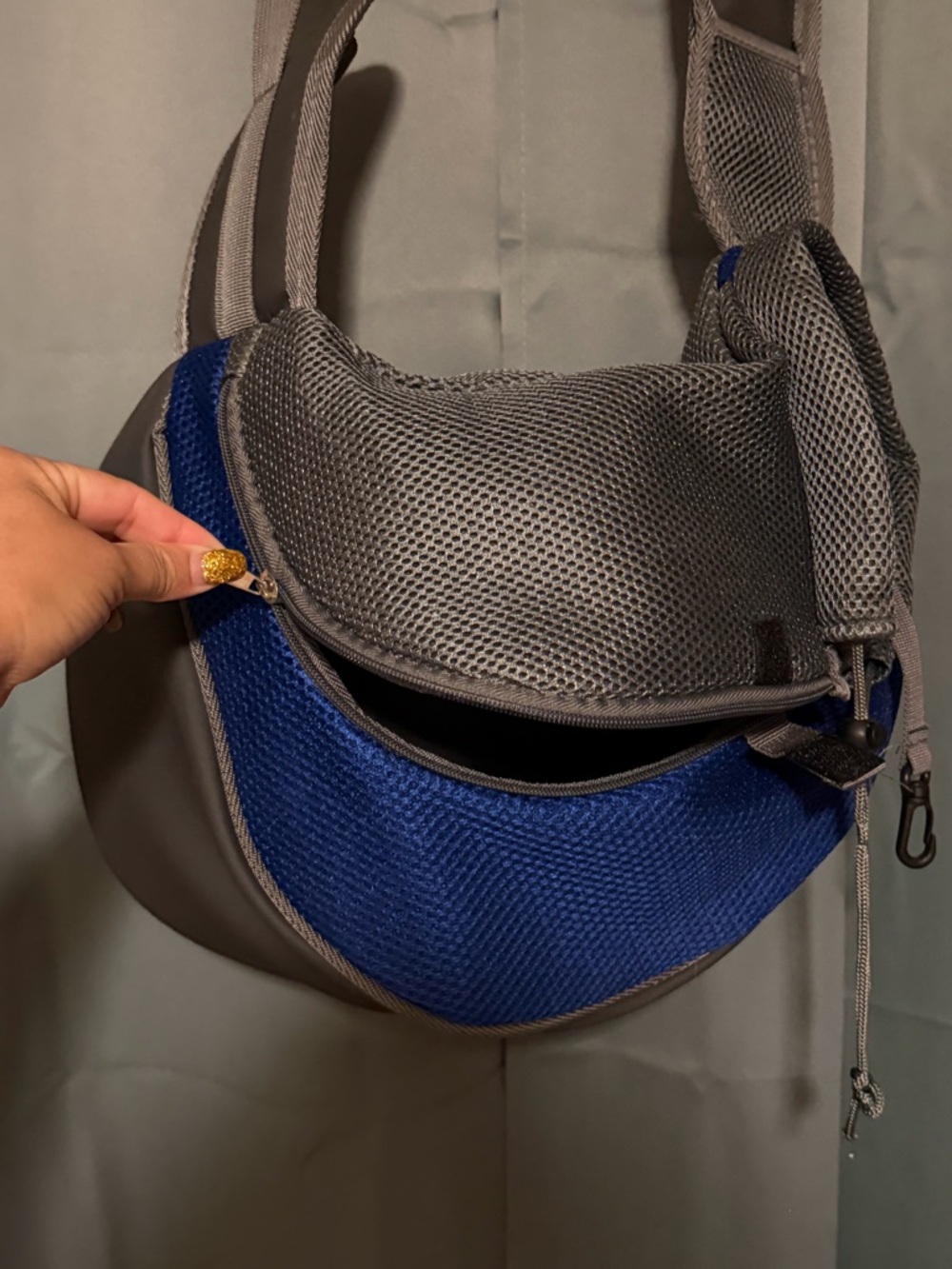 Gray & Blue Pet Sling Carrier - Comfortable Hands-Free Dog Travel Sling - Picture 12 of 13